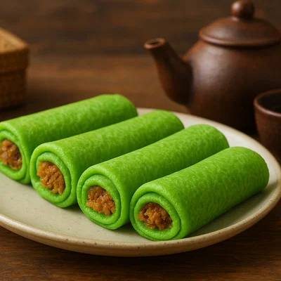Dadar Gulung – Indonesische grüne Kokos-Pfannkuchenrollen