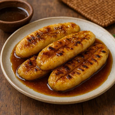 Pisang Epe – Gepresste gegrillte Bananen mit Palmzuckersirup