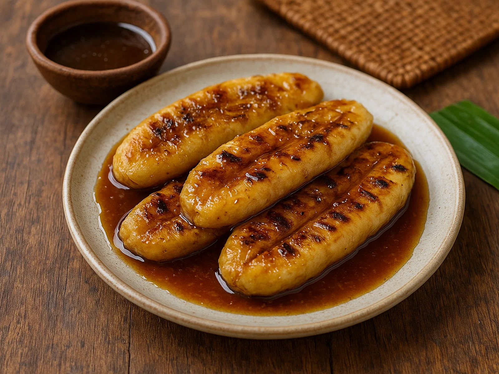 Pisang Epe – Gepresste gegrillte Bananen mit Palmzuckersirup