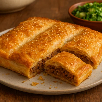Byrek me mish – Albanische Blätterteigpastete mit Hackfleisch