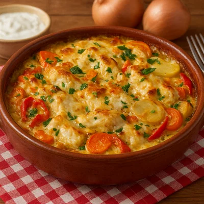 Tavë peshku – Albanischer Fischauflauf mit Gemüse und Joghurt