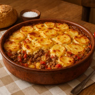 Tavë me patate – Albanischer Kartoffelauflauf mit Fleisch