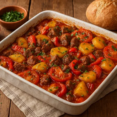 Tavë me mish e perime – Albanischer Fleisch-Gemüse-Auflauf