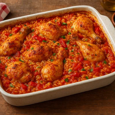 Tavë me oriz – Albanischer Reisauflauf mit Hähnchen