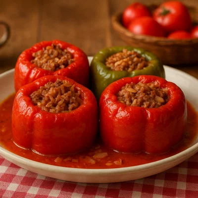 Gefüllte Paprika mit Reis und Hackfleisch (Speca të mbushur)