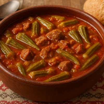 Gjellë me bamje – Albanischer Okra-Eintopf mit Fleisch