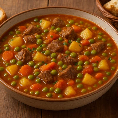 Gjellë me bizele – Albanischer Erbseneintopf mit Fleisch