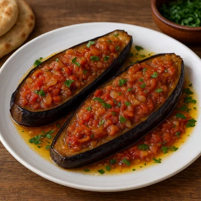 Imam bayildi – geschmorte gefüllte Auberginen mit Zwiebeln und Tomaten