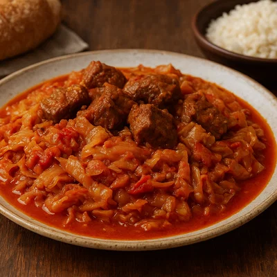 Mish me lakër – Geschmortes Fleisch mit Weißkohl