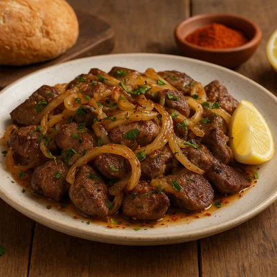 Mëlçi e skuqur – Gebratene Leber mit Zwiebeln