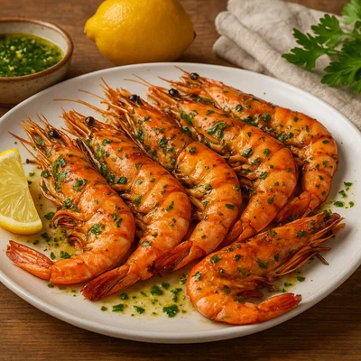 Karkalec deti në skarë – Gegrillte Garnelen