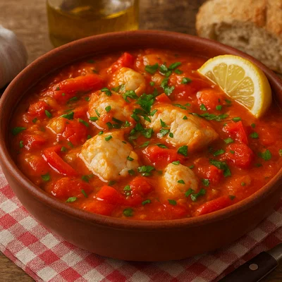Gjellë me peshk – Albanischer Fischeintopf mit Tomaten