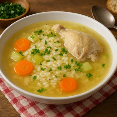 Lëng pule – albanische Hühnerbrühe mit Reis