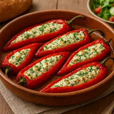 Speca me gjizë – Spitzpaprika mit Frischkäsefüllung