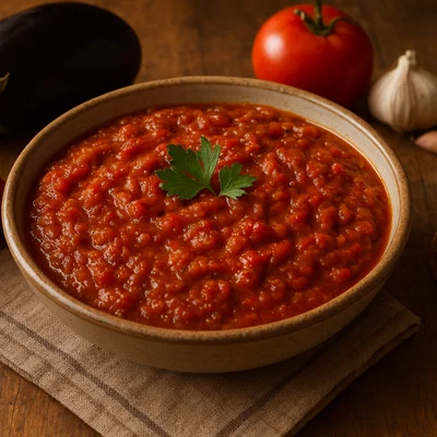 Speca pingjur – Korça-Relish aus gerösteten Paprika und Auberginen