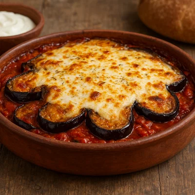 Patëllxhanë në furrë me kos (Gebackene Auberginen mit Joghurt)
