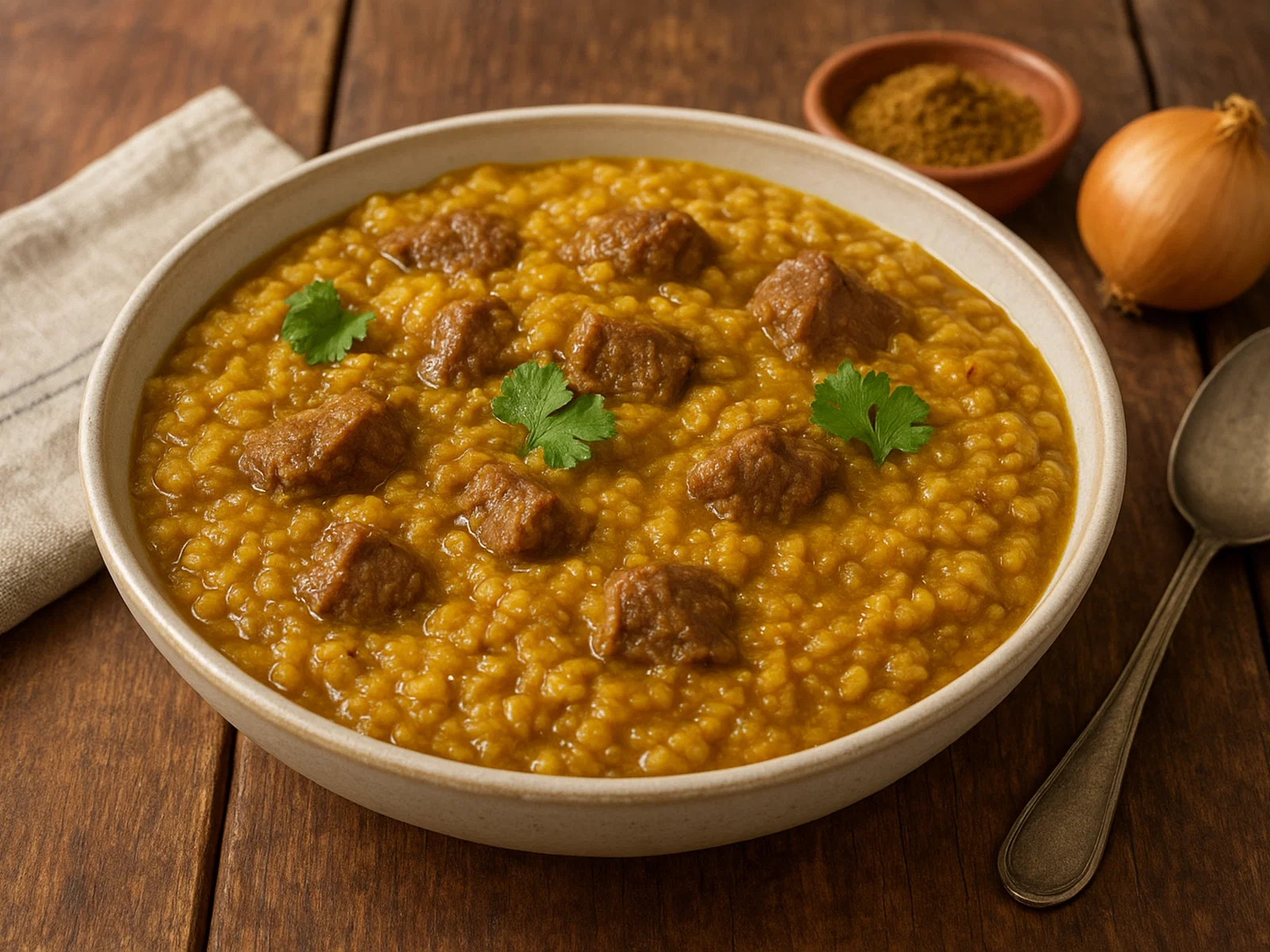 Bhuna Khichuri mit Rindfleisch