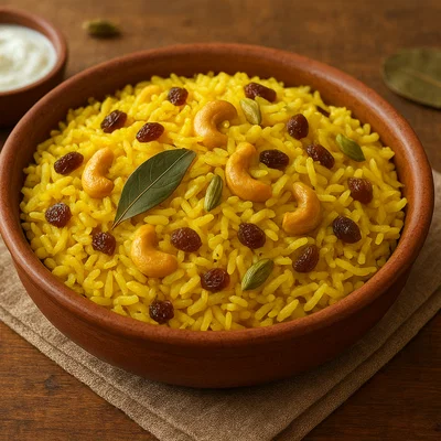 Basanti Polao (süßlicher gelber Festtagsreis mit Ghee)
