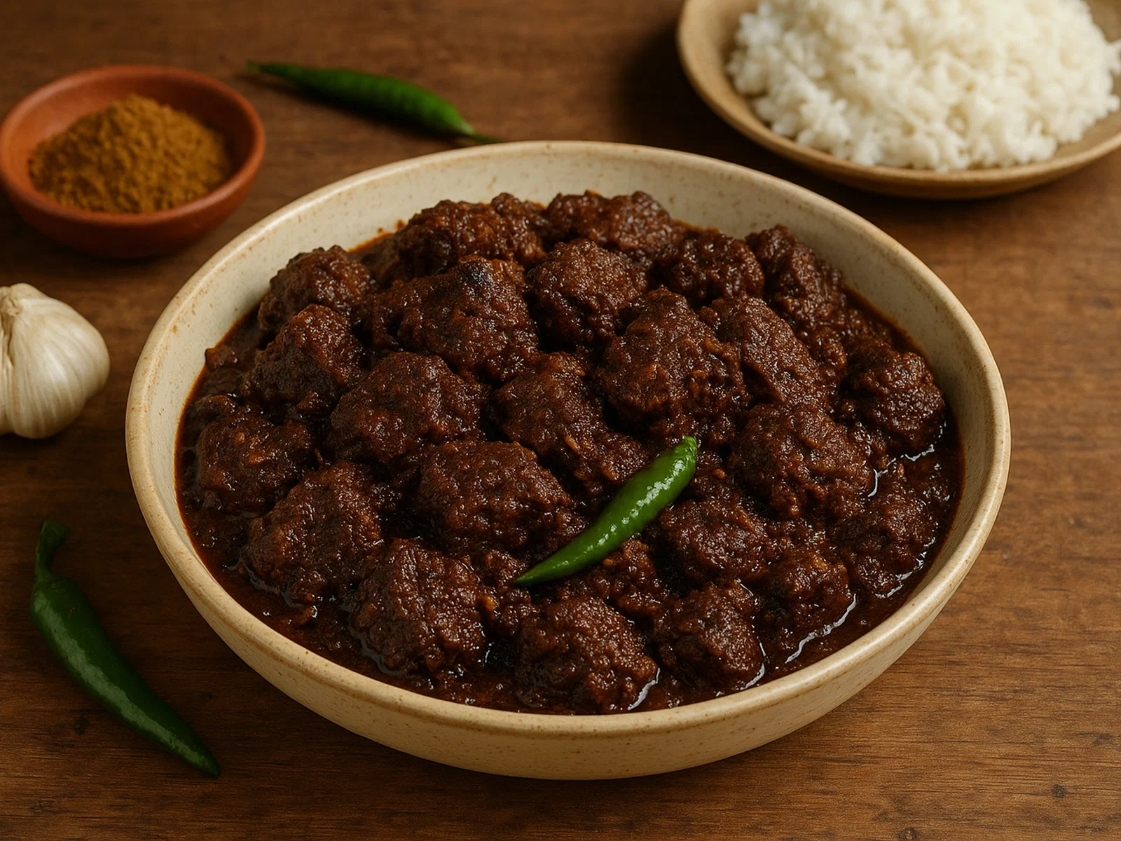 Kala Bhuna – Dunkles, intensiv gewürztes Rindfleisch aus Chittagong