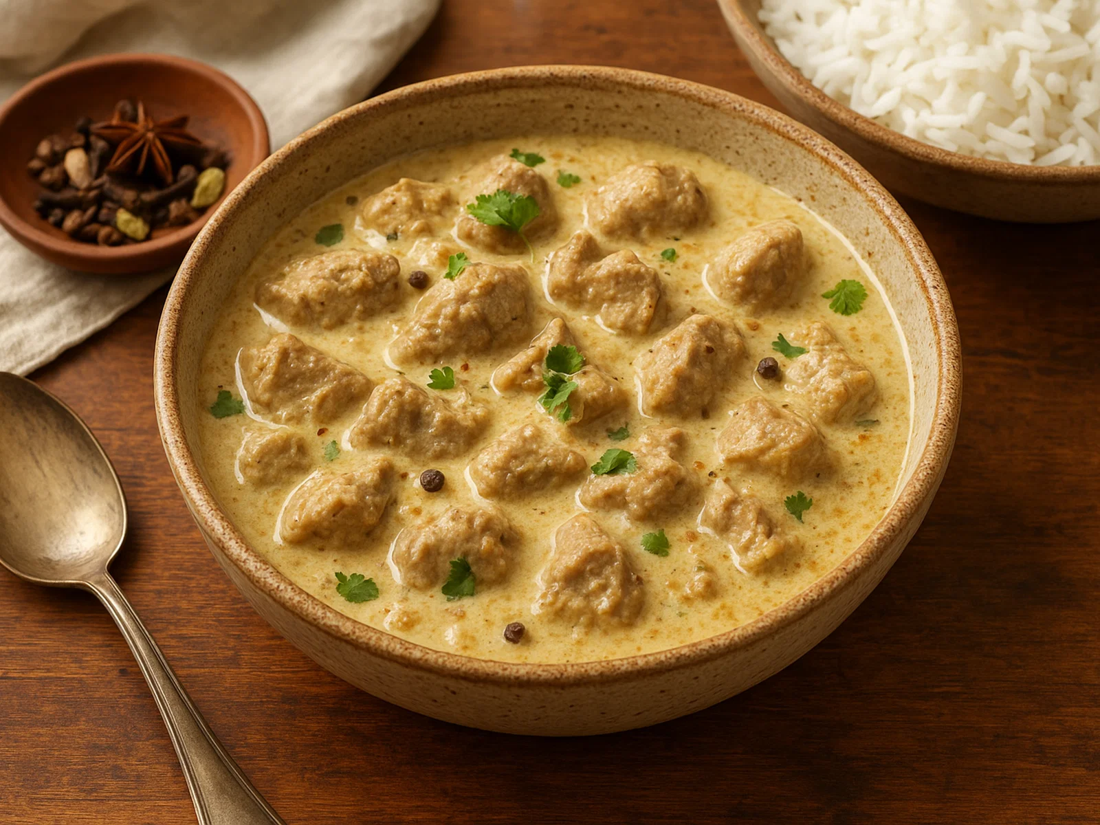 Khashir Rezala – Ziegenfleisch in heller Joghurt-Nuss-Sauce