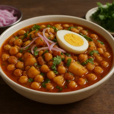Chotpoti – Würziger bengalischer Snack mit Kichererbsen, Kartoffeln und Ei