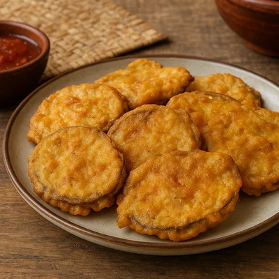 Beguni – knusprig frittierte Auberginenscheiben im Teigmantel