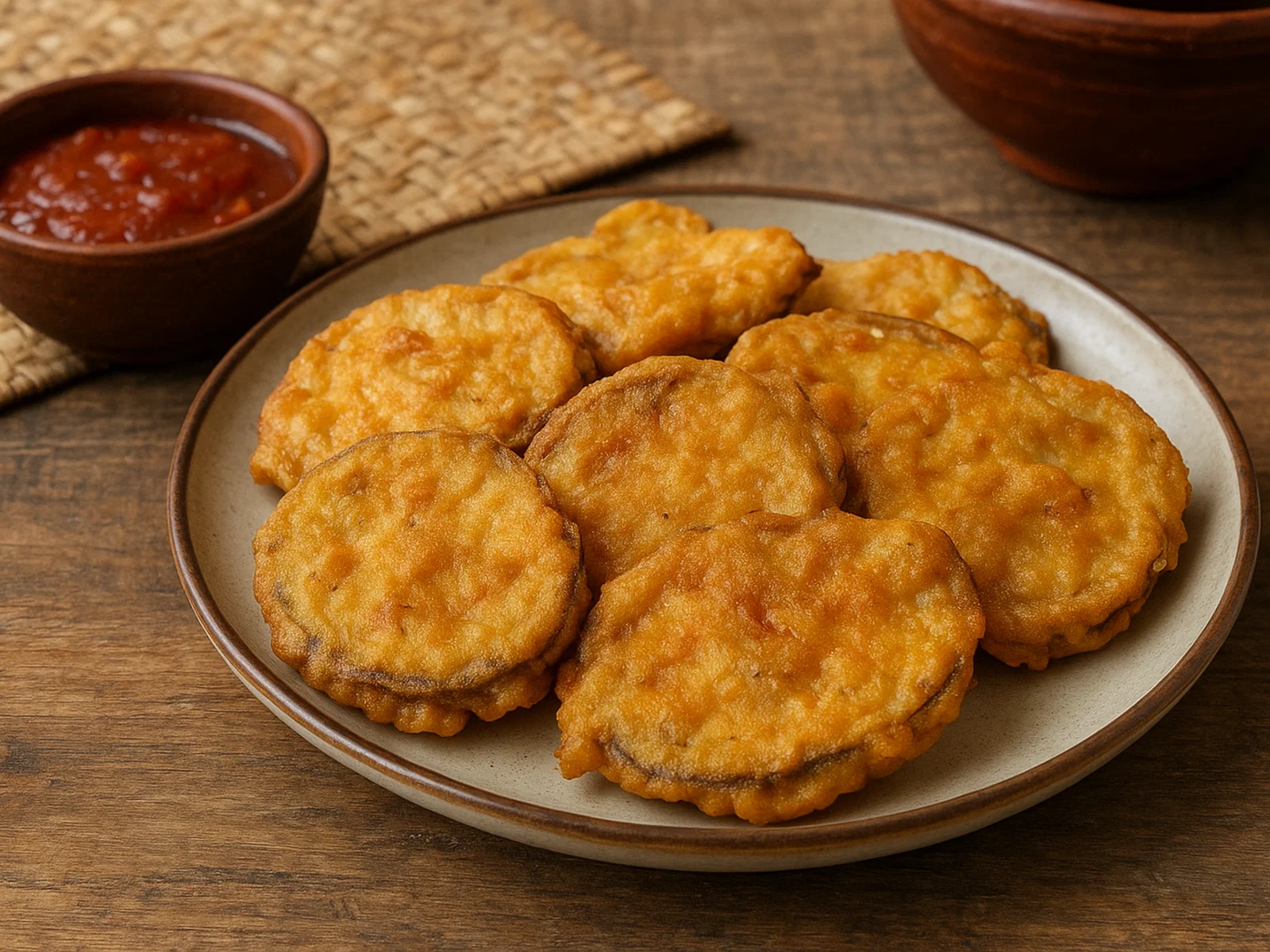 Beguni – knusprig frittierte Auberginenscheiben im Teigmantel