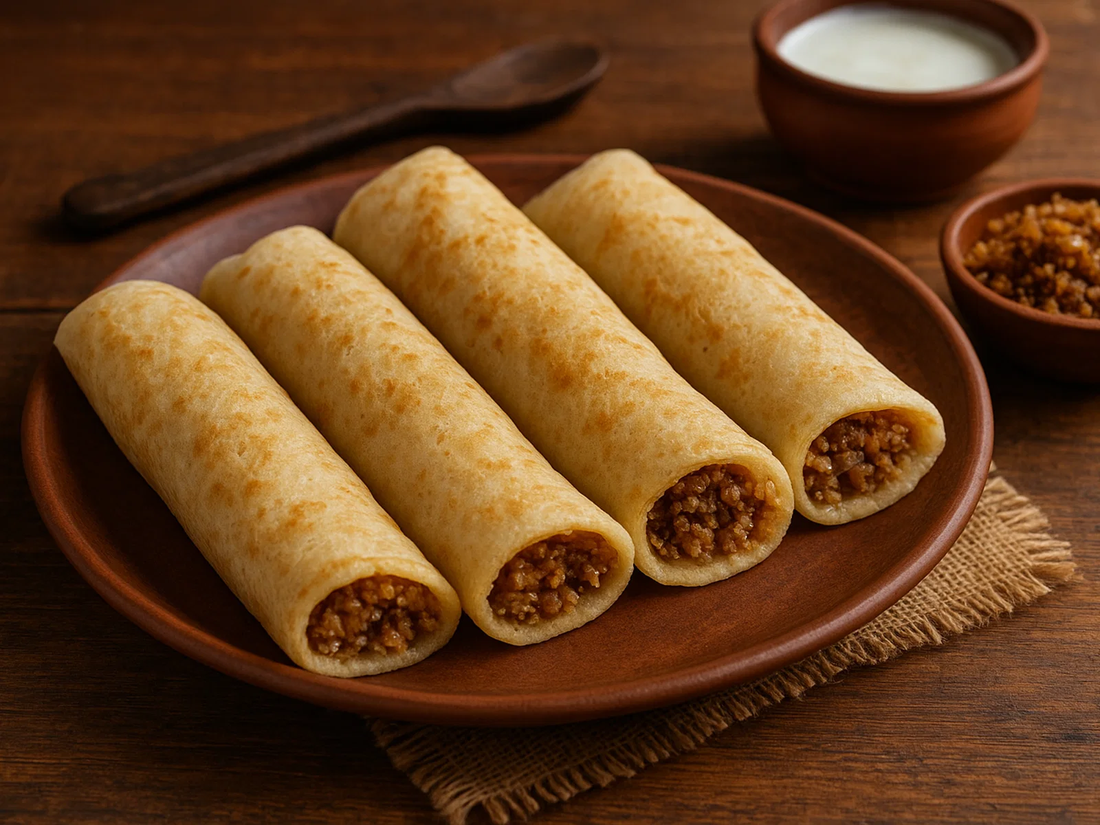 Patishapta – Bengalen-Reismehl-Crêpes mit Kokos-Gur-Gefüllung