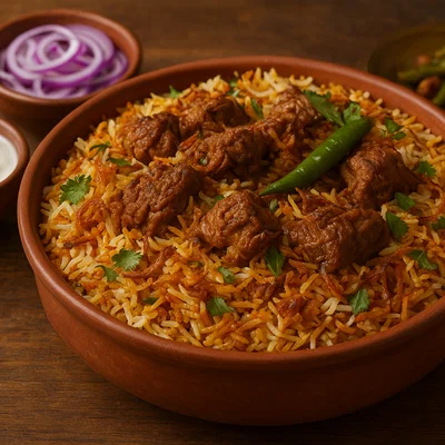 Kacchi Khashi – Ziegenfleisch-Biryani für Feste