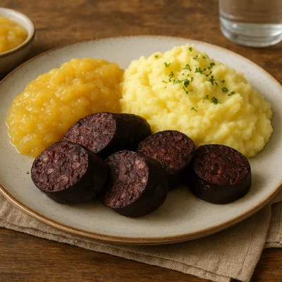 Blutwurst mit Apfelmus und cremigem Kartoffelpüree