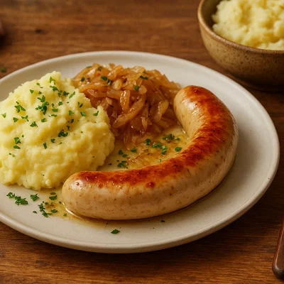 Gebratener Boudin Blanc (weiße Milchwurst)