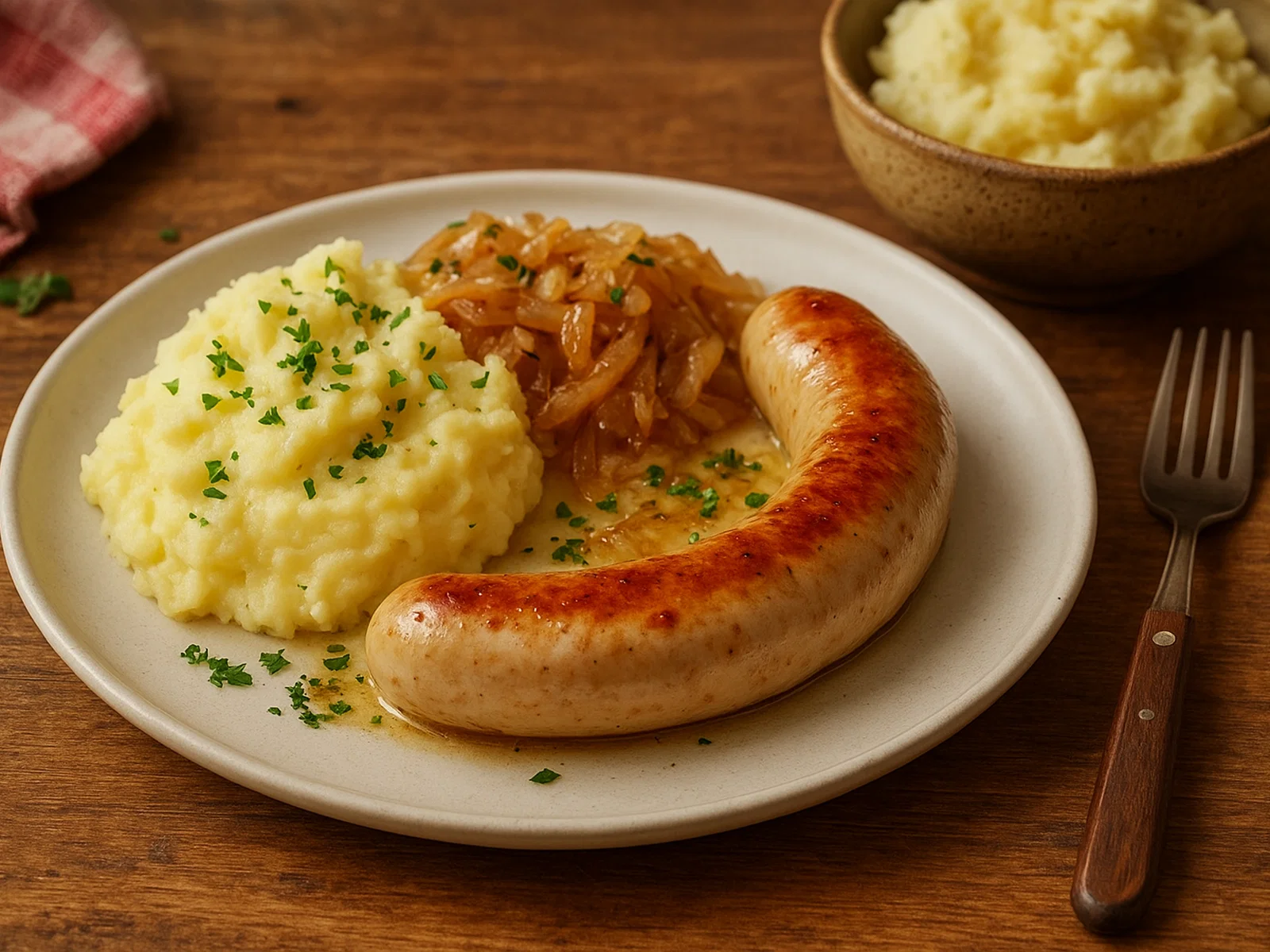 Gebratener Boudin Blanc (weiße Milchwurst)