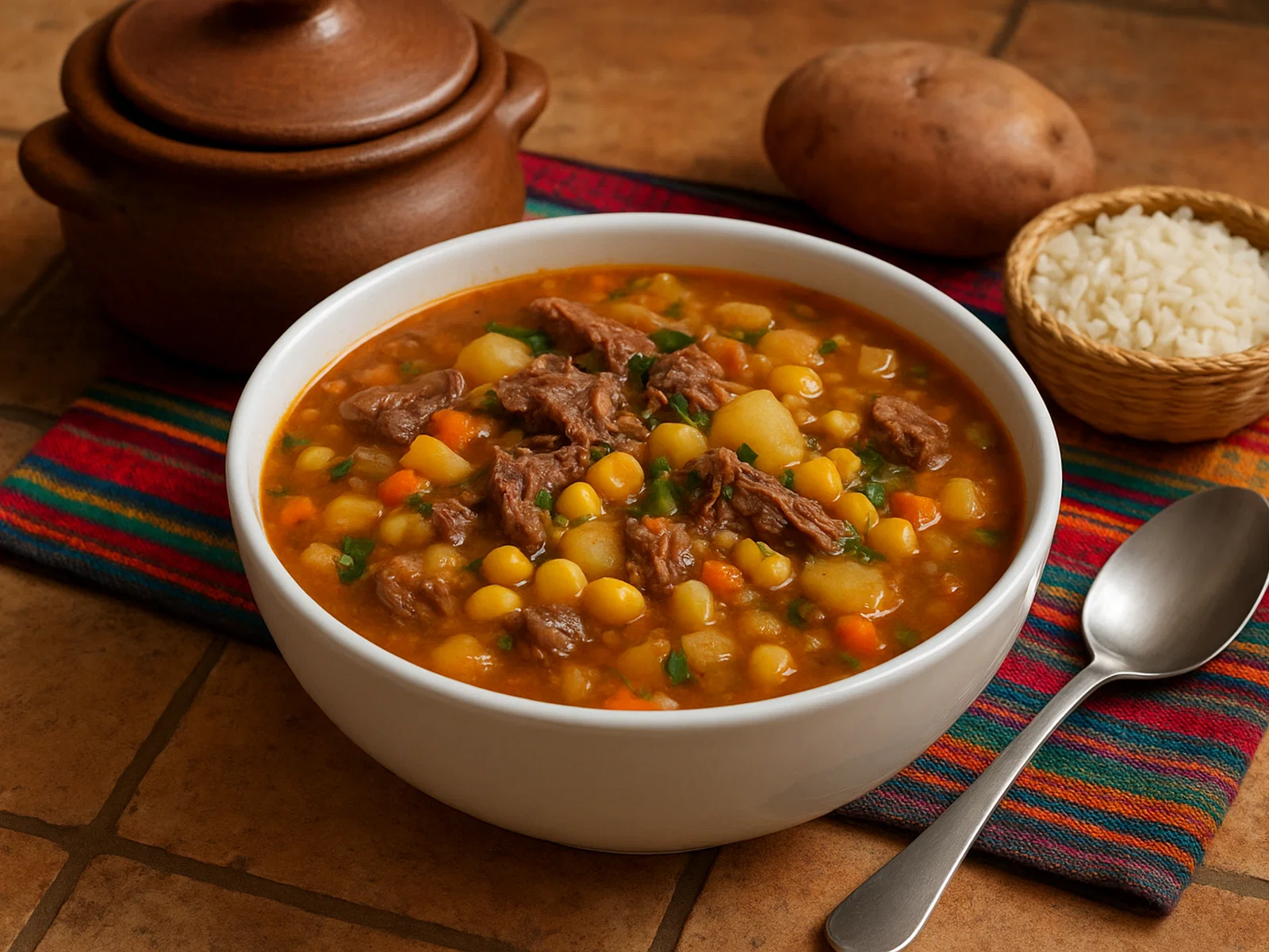 Chairo paceño – kräftige bolivianische Suppe mit Chalona, Chuño und Mais