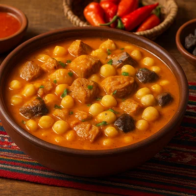 Fricasé Paceño – Scharfer Schweineeintopf mit Mais und Chuño