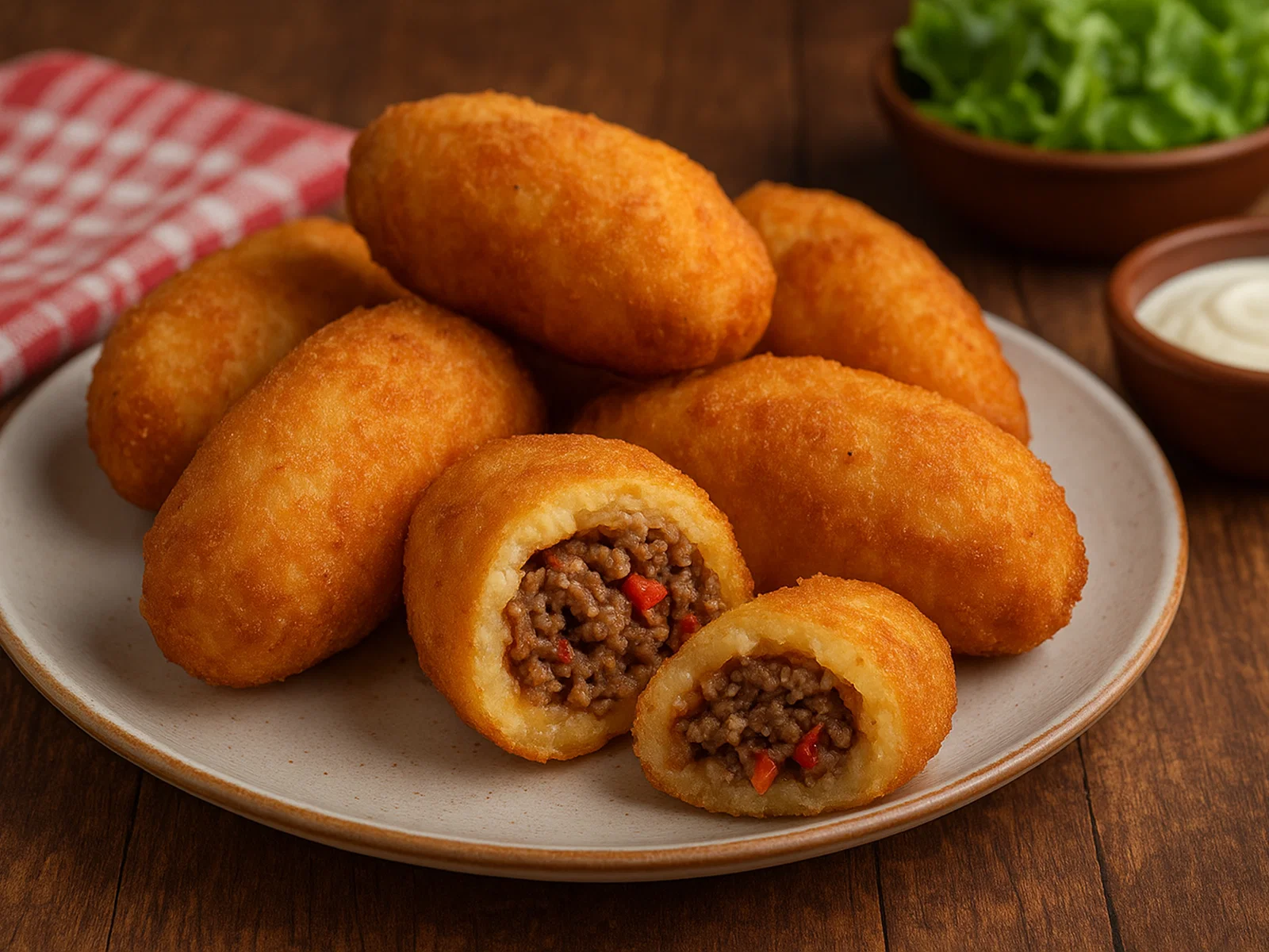 Papas rellenas – gefüllte, frittierte Kartoffelkroketten