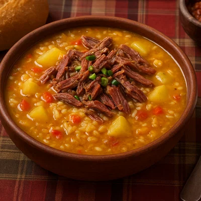 Locro Carretero – Bolivianische Reissuppe mit Charque