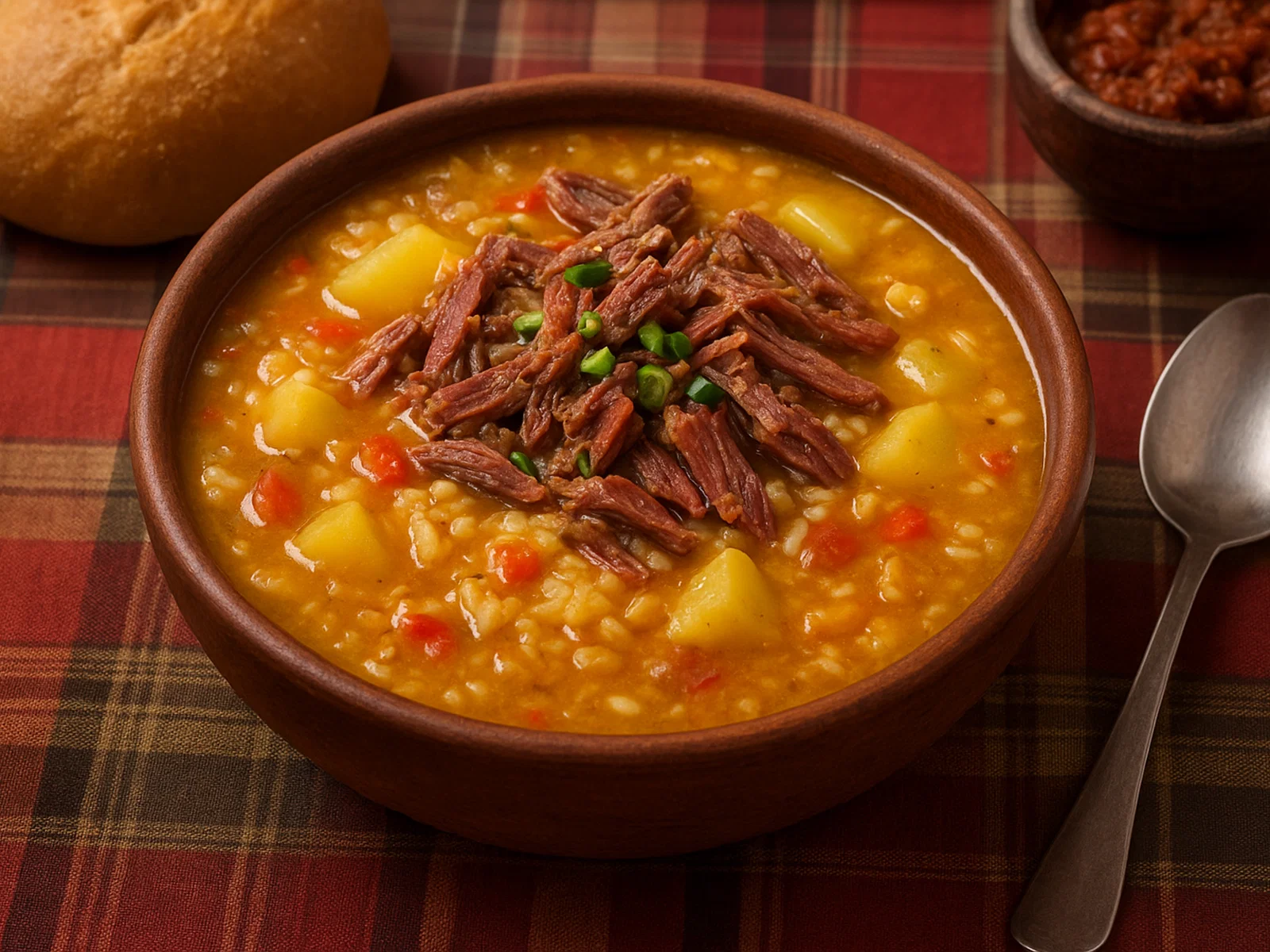 Locro Carretero – Bolivianische Reissuppe mit Charque