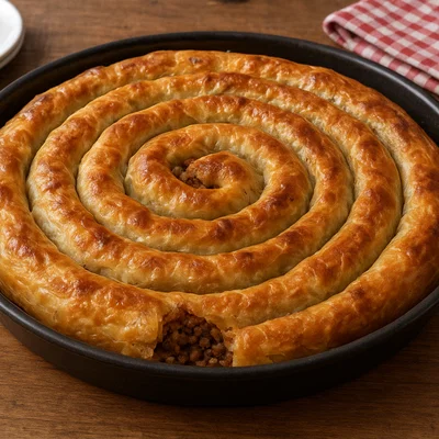 Burek – Gerollte Börek-Pastete mit Hackfleisch
