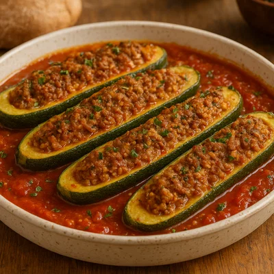 Punjene Tikvice – Gefüllte Zucchini in Tomatensoße