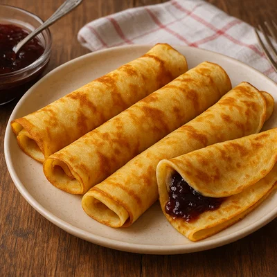 Gefüllte Palačinke (dünne Pfannkuchen)