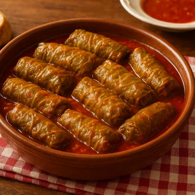 Sarmi – Gefüllte Wein- oder Kohlblätter in Tomatensauce