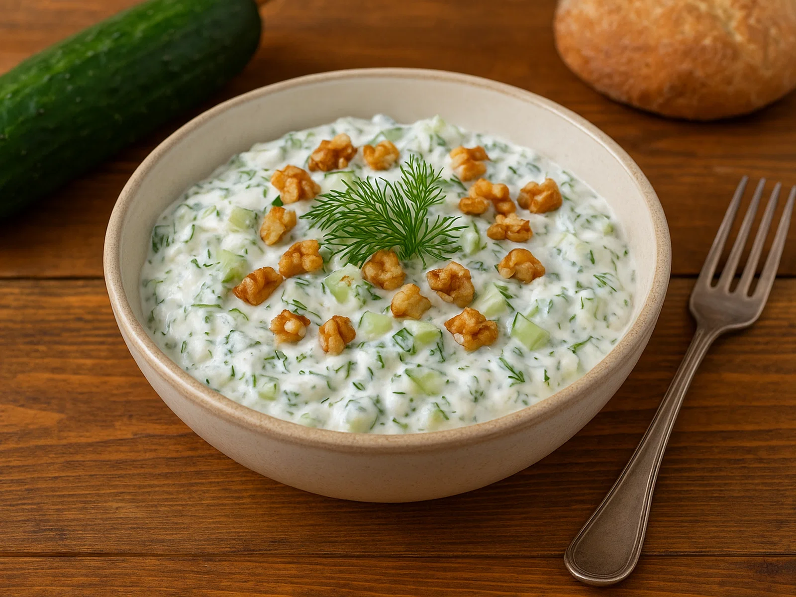 Snezhanka – bulgarischer Joghurtsalat mit Gurke und Walnuss