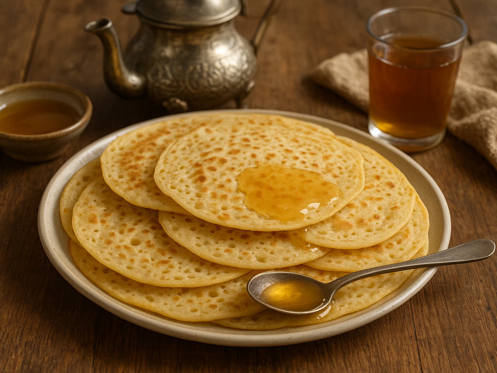 Katmi – marokkanische Hefepfannkuchen mit Honig