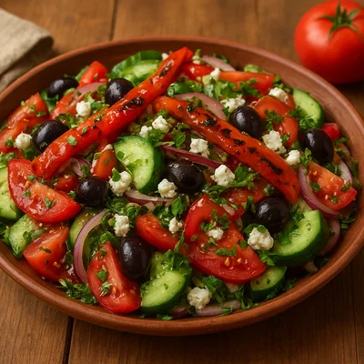Selska salata – Balkan-Bauernsalat mit gegrillter Paprika