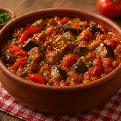 Gyuvech s meso – Bulgarischer Fleisch-Gemüse-Ofentopf