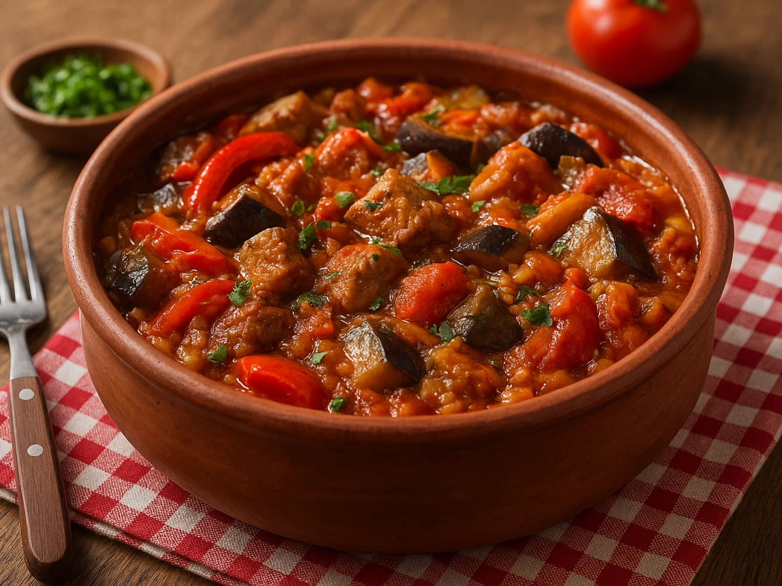 Gyuvech s meso – Bulgarischer Fleisch-Gemüse-Ofentopf
