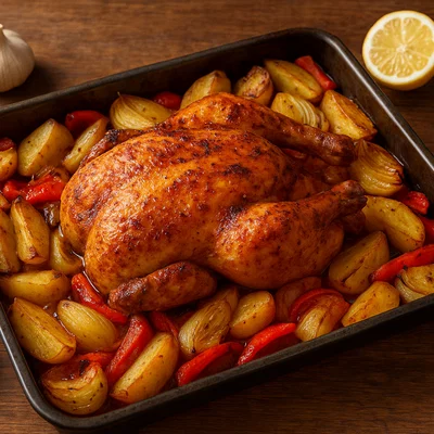 Pecheno Pile – Bulgarisches Brathähnchen mit Kartoffeln
