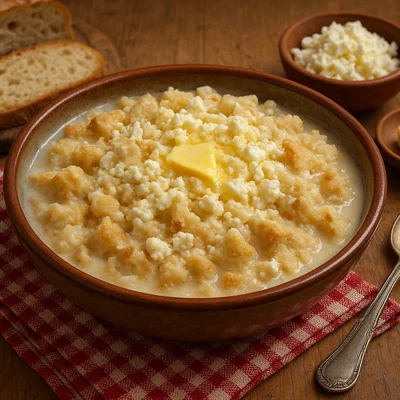 Popara – Balkanspeise aus eingeweichtem Brot mit Käse und Butter