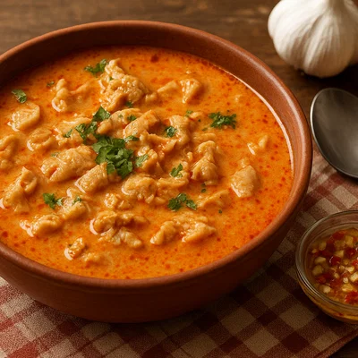 Shkembe Chorba mit Knoblauch, Essig und Chili