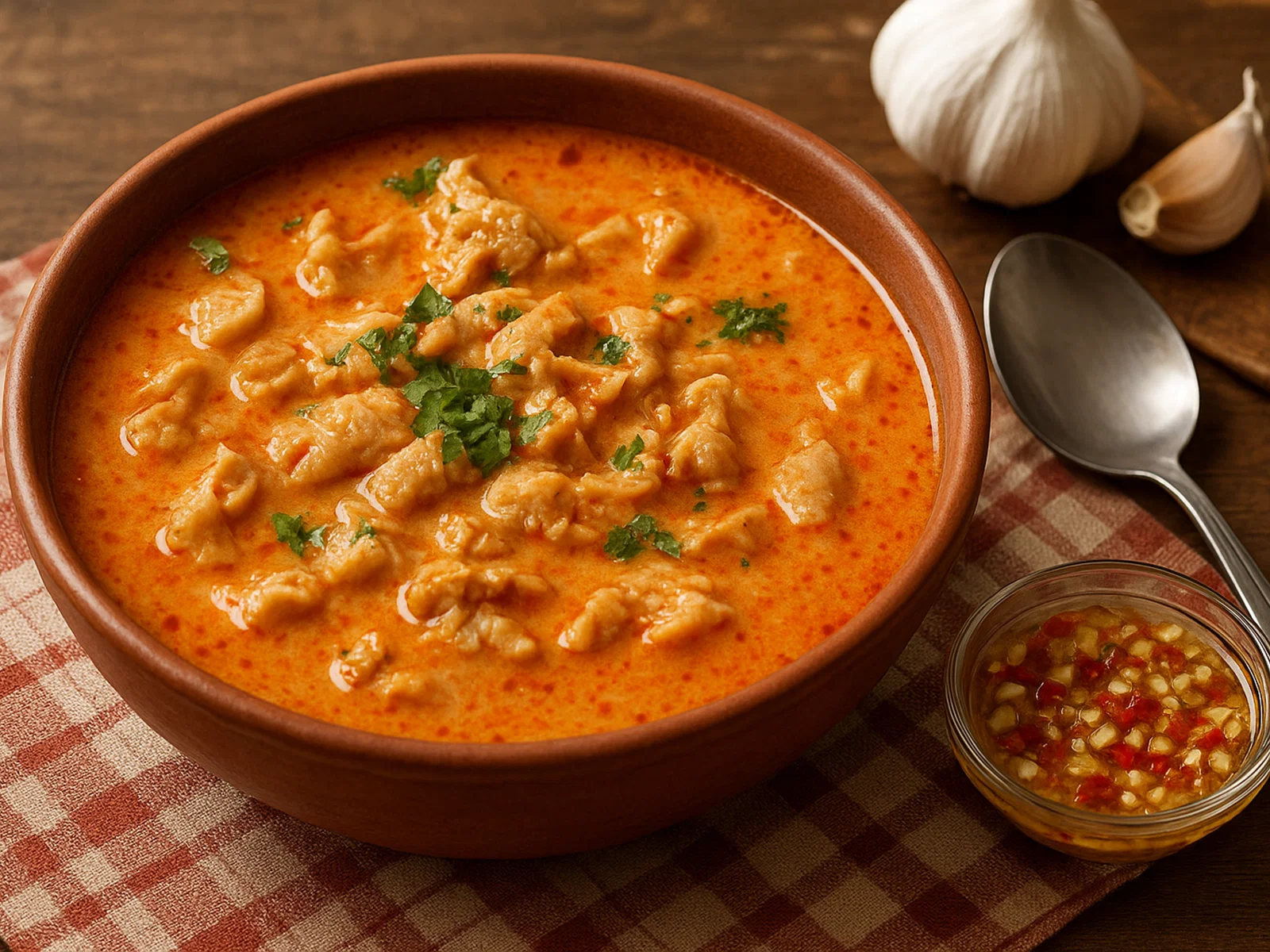Shkembe Chorba mit Knoblauch, Essig und Chili